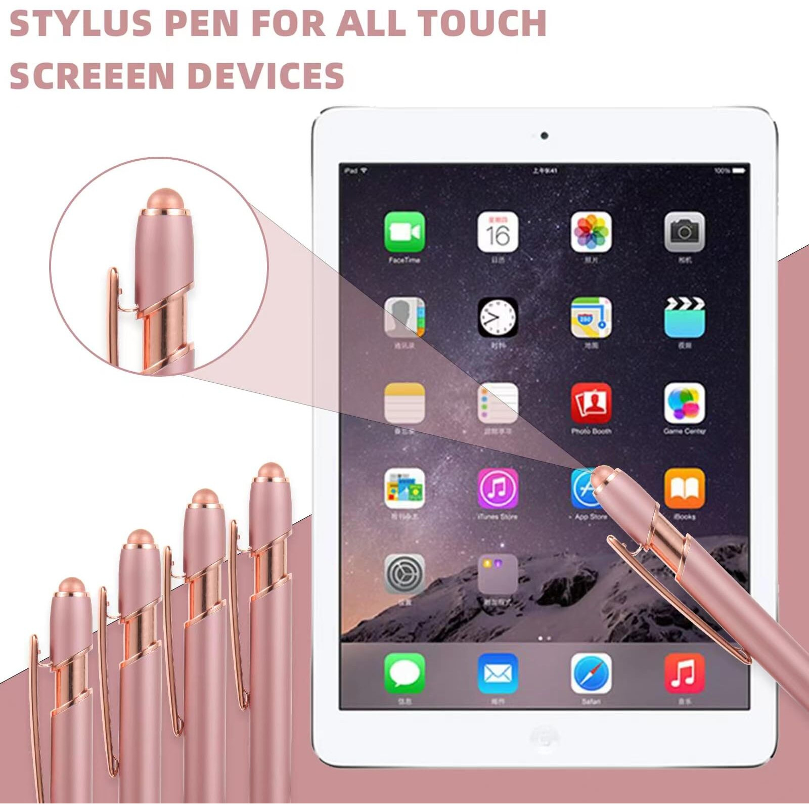 Mengran 12Pcs Rose Gold Pens With Stylus Tip  Black Ink Medium Point Ballpoint Pens Stylus Pens For Touch Screens (12 Rose Gold)