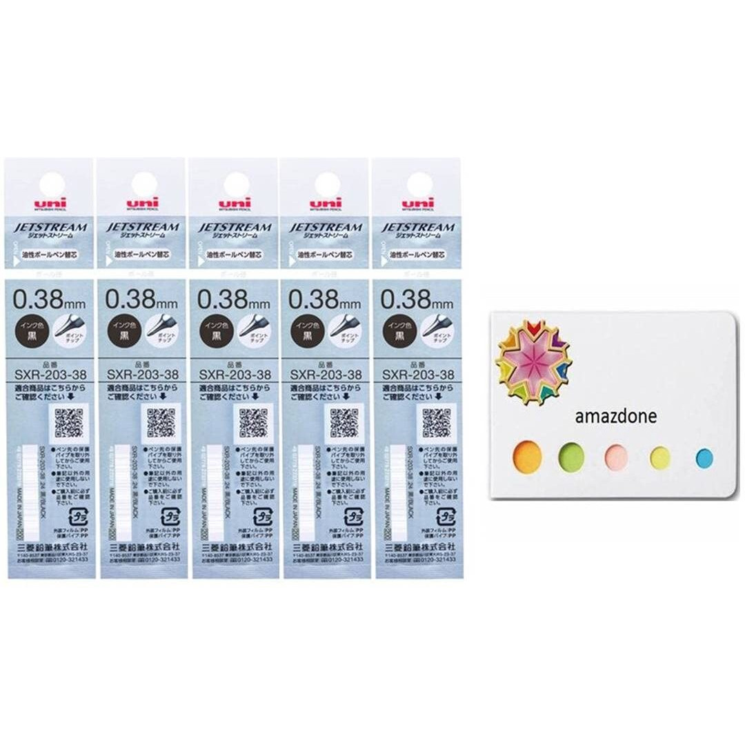 Uni Jetstream Edge 0.38Mm Oil-Based Ballpoint Pen Refills(Sxr-203-38 Black) 5-Pack/Amazdone Sticky Notes Value Set  5 Count (Pack Of 1)
