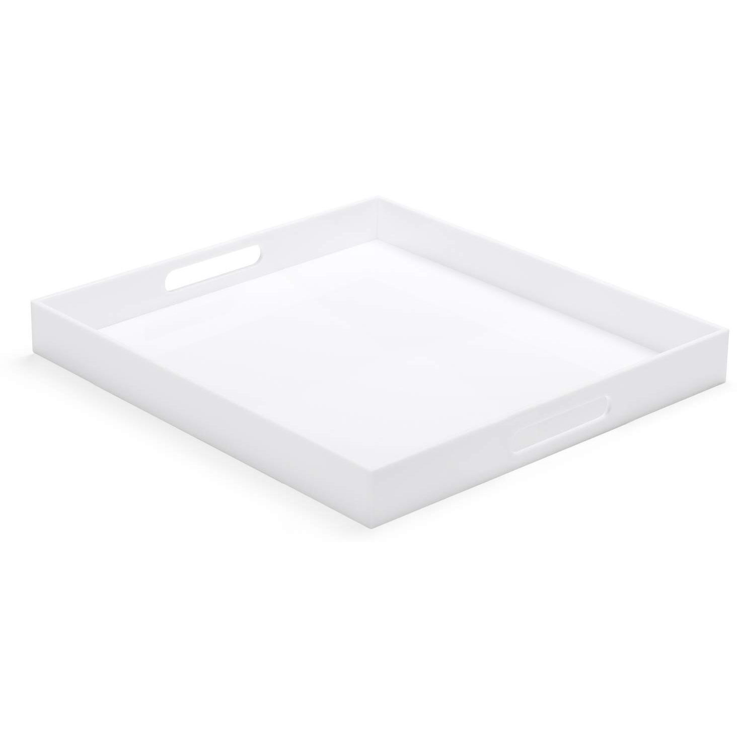 Atozone White Modern Acrylic Ottoman Tray With Cutout Handles 20X20 Inch Over-Sized Serving Tray Organizer Rubber Boot Tray Decorative For Living Room Bedroom Bathroom And Entryway Kitchen