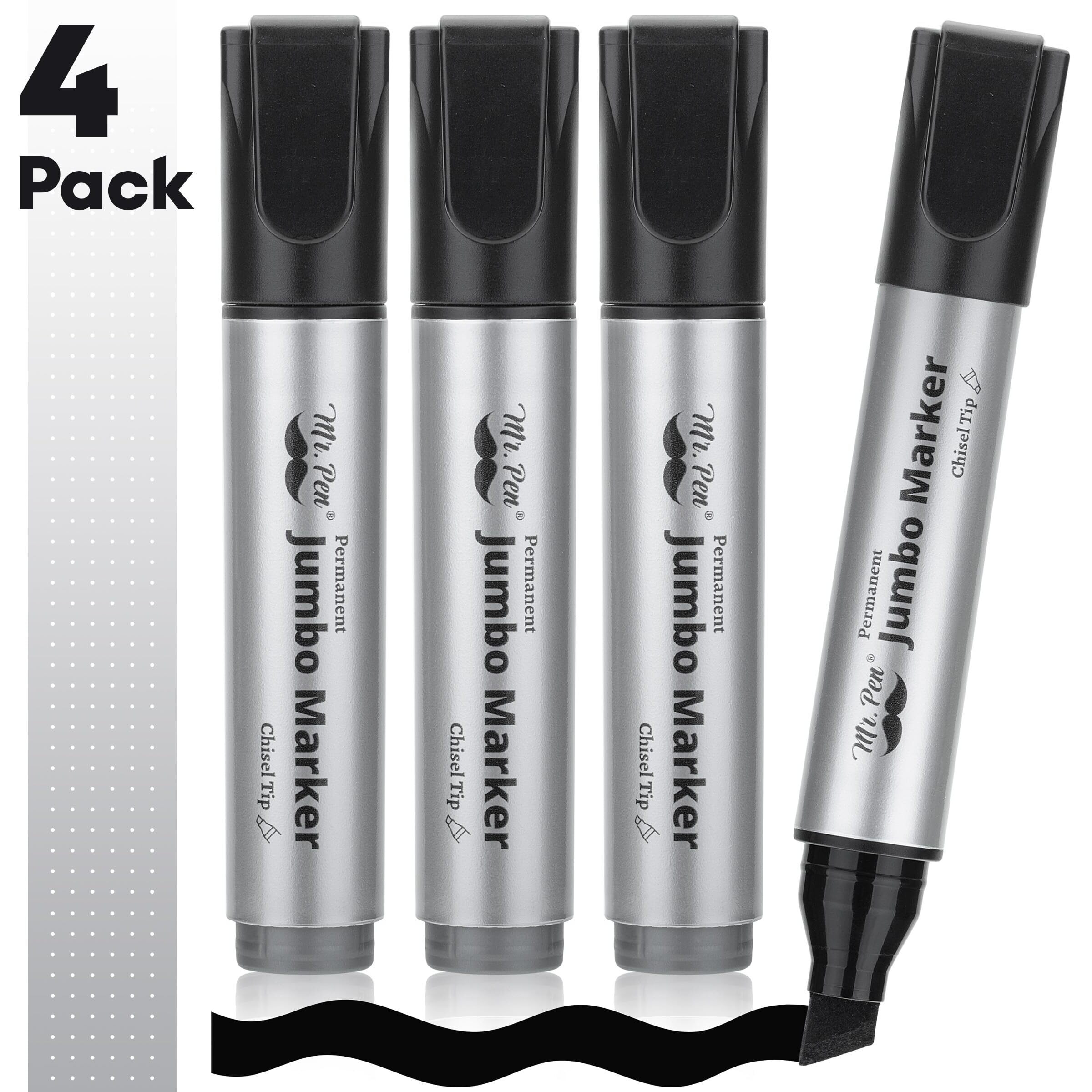 Mr. Pen- Jumbo Permanent Markers  4 Pack  Chisel Tip  Black Markers Permanent  Permanent Markers Black Markers  Thick Permanent Marker  Thick Markers  Jumbo Markers  Large Markers  Wide Tip Markers