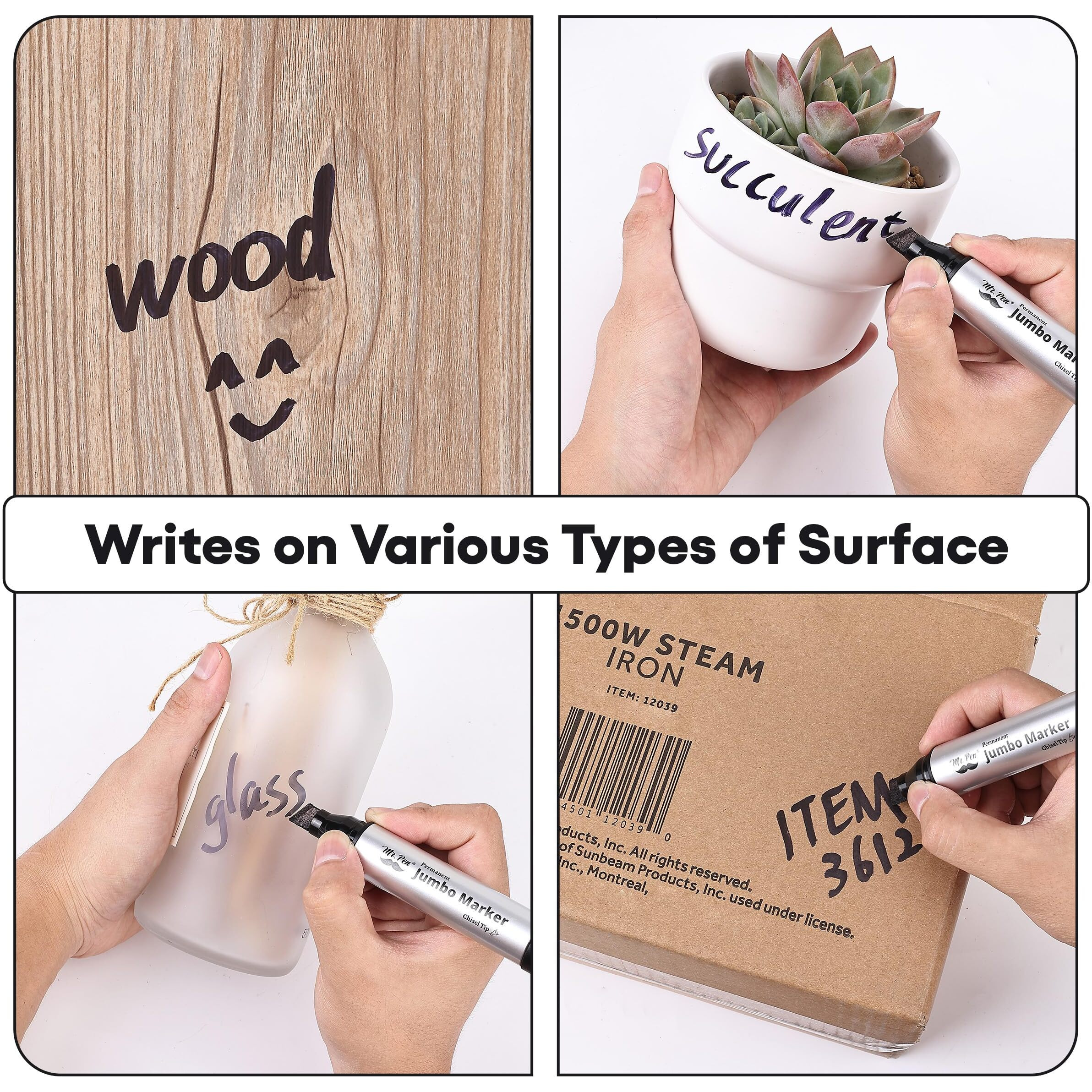 Mr. Pen- Jumbo Permanent Markers  4 Pack  Chisel Tip  Black Markers Permanent  Permanent Markers Black Markers  Thick Permanent Marker  Thick Markers  Jumbo Markers  Large Markers  Wide Tip Markers