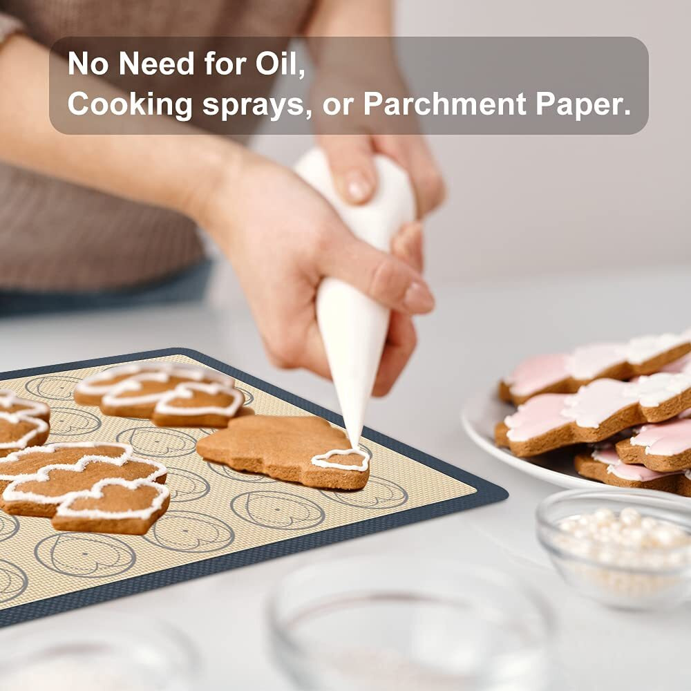 Yofone Silicone Baking Mats  Macaron Baking Mat With Kit Sets  6 Piping Tip  2 Piping Bag And 2 Bag Tie - Reusable Non Stick Liners  2-Pack Silicone Mats