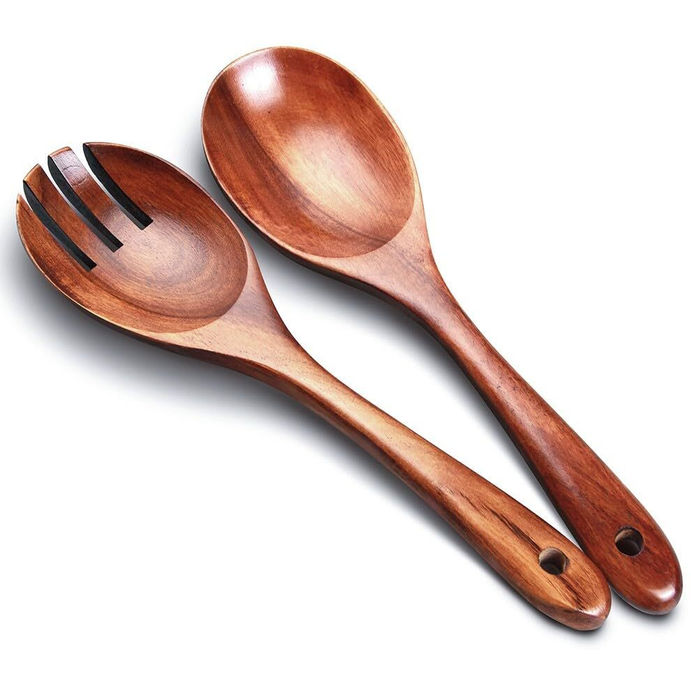 Ayfdishs Salad Servers Wooden Salad Tongs 10.2In Serving Utensils Set Acacia Salad Spoon And Fork Set Long Handle Salad Server Set Wood Serving Utensils