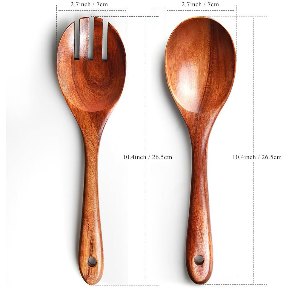 Ayfdishs Salad Servers Wooden Salad Tongs 10.2In Serving Utensils Set Acacia Salad Spoon And Fork Set Long Handle Salad Server Set Wood Serving Utensils