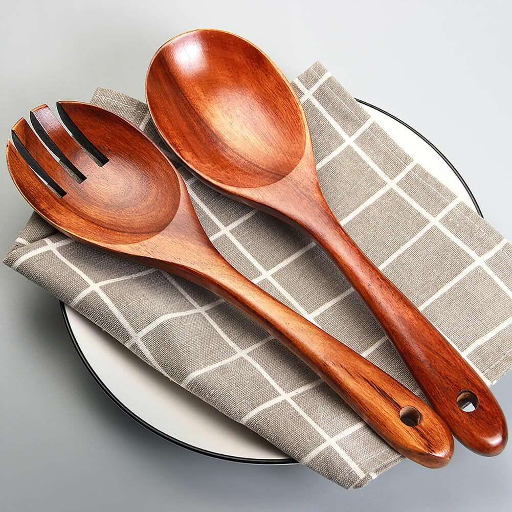 Ayfdishs Salad Servers Wooden Salad Tongs 10.2In Serving Utensils Set Acacia Salad Spoon And Fork Set Long Handle Salad Server Set Wood Serving Utensils