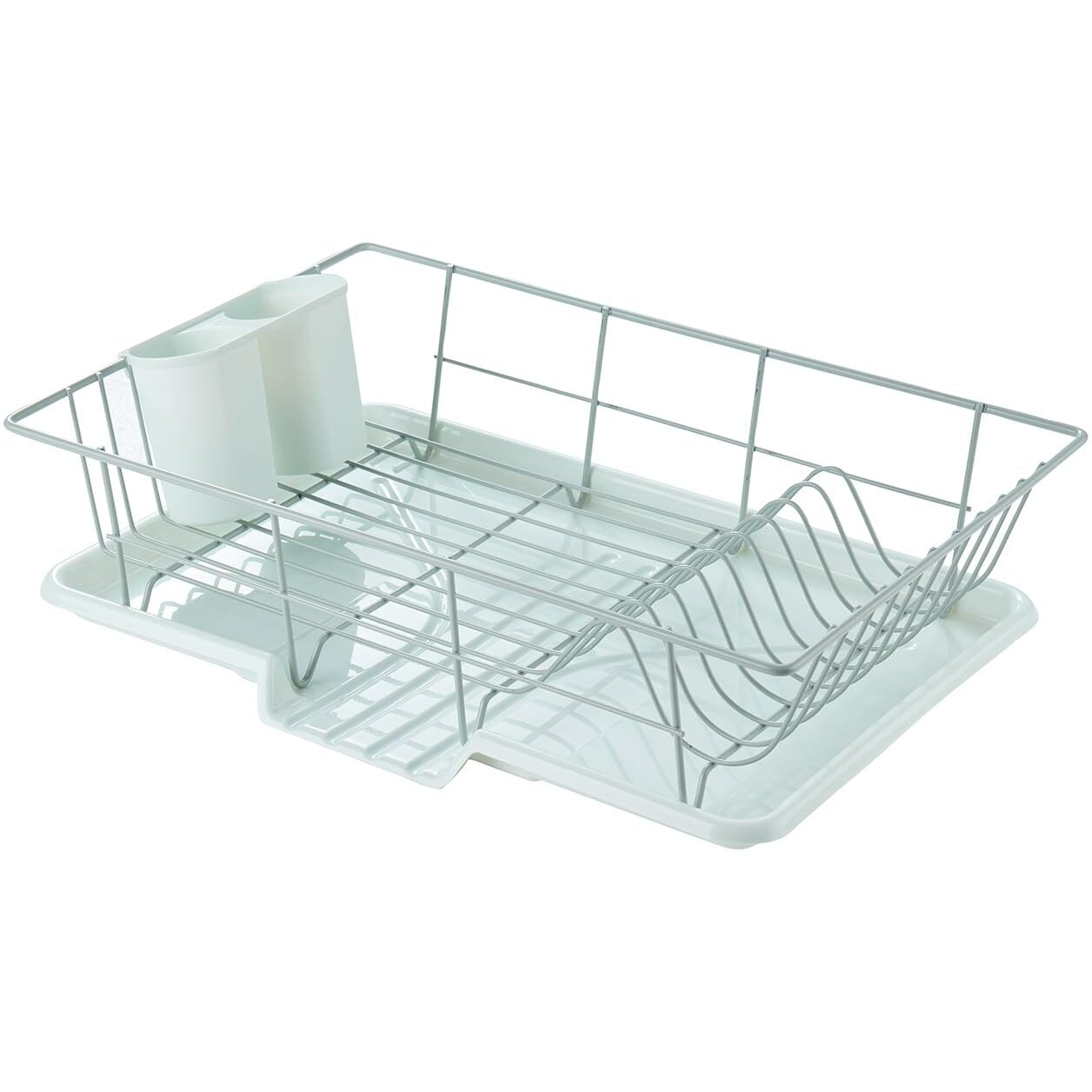 Sweet Home Collection Space-Saving 3-Piece Dish Drainer Rack Set Efficient Kitchen Organizer For Quick Drying And Storage - Includes Cutlery Holder And Drainboard - Maximize Countertop Space  Mint