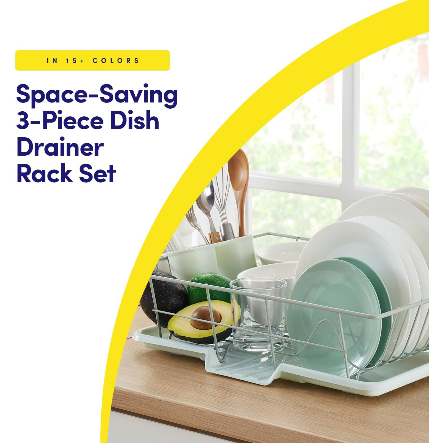 Sweet Home Collection Space-Saving 3-Piece Dish Drainer Rack Set Efficient Kitchen Organizer For Quick Drying And Storage - Includes Cutlery Holder And Drainboard - Maximize Countertop Space  Mint
