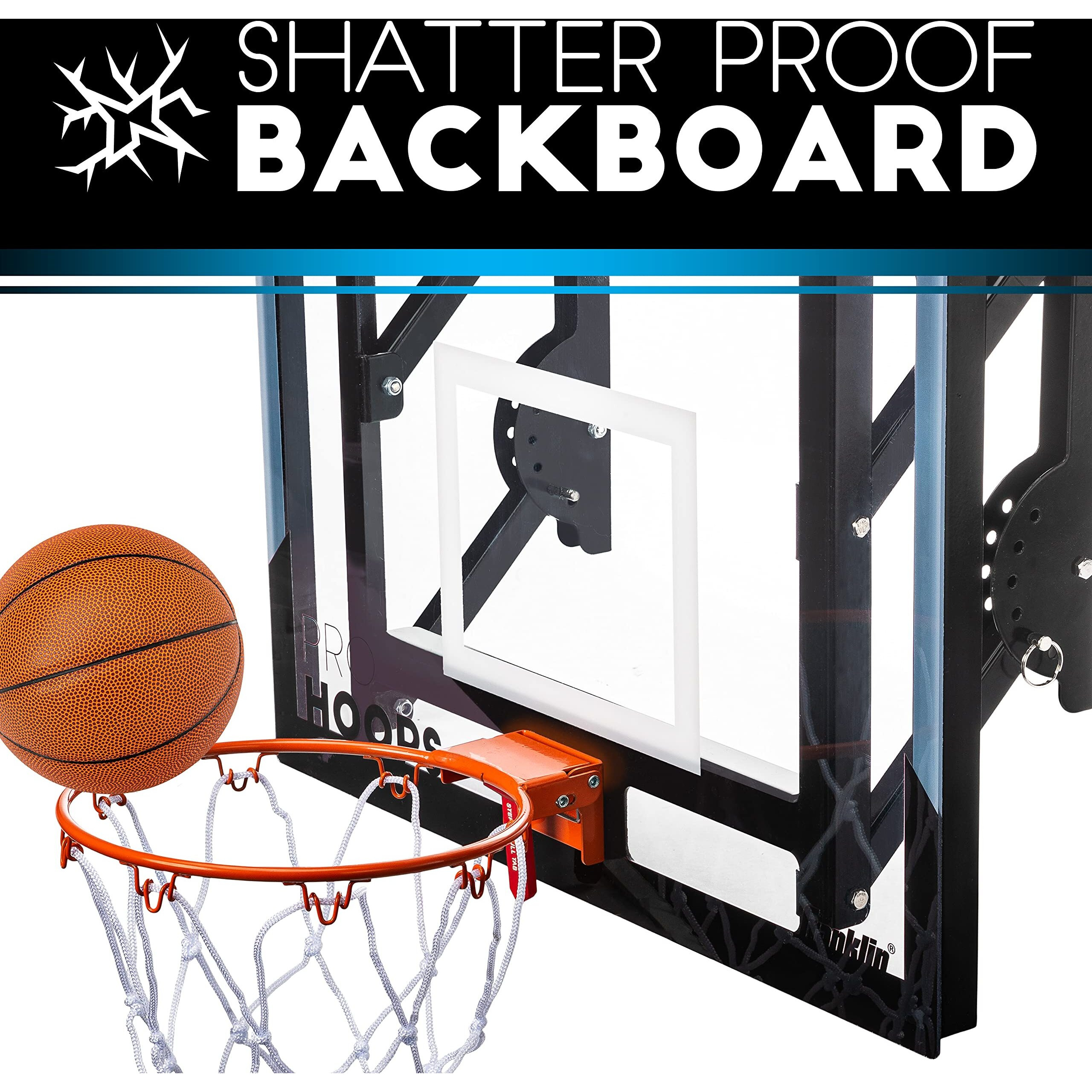 Franklin Sports Wall Mounted Basketball Hoop - Fully Adjustable - Shatter Resistant - Accessories Included  Black/White