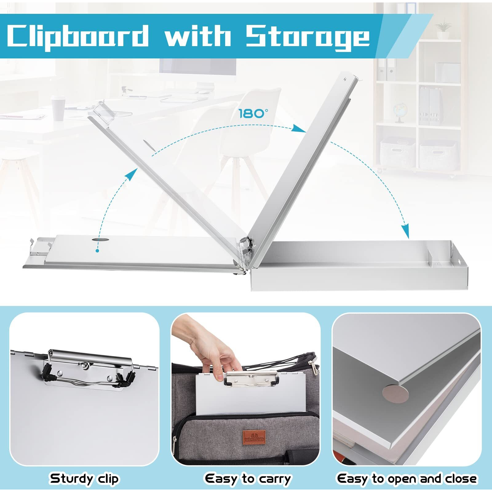 Perkoop Aluminum Clipboard With Storage Folder Form Holder Clipboard Metal Clip Board 14X9.3X2.2"" Letter Size Clipboard Binder For Nurses Medical Personnel Business Office Stationery Items (4)