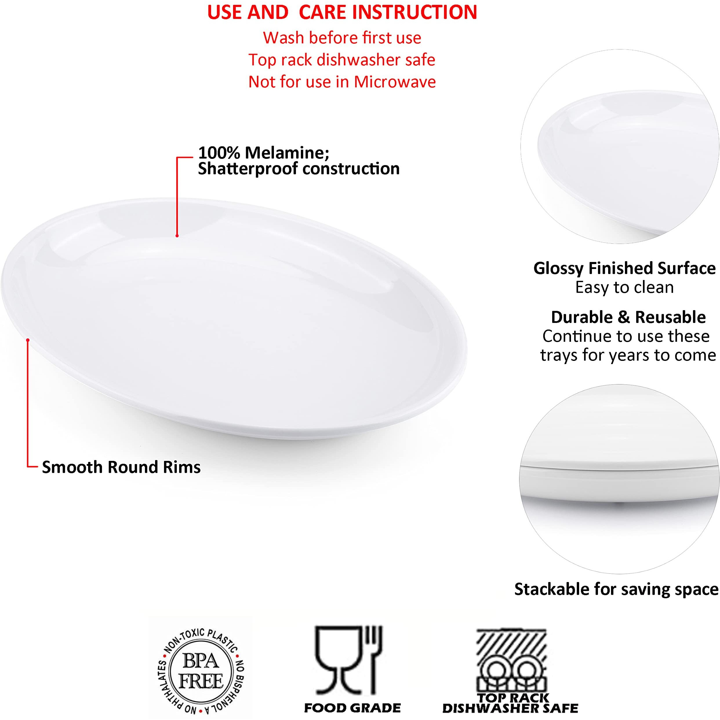 Koxin-Karlu Melamine Large Serving Platter  16-Inch Oval Serving Plates  White Serving Tray For Entertaining Party  100% Melamine Serving Dish For Appetizers Meat Food  Set Of 2