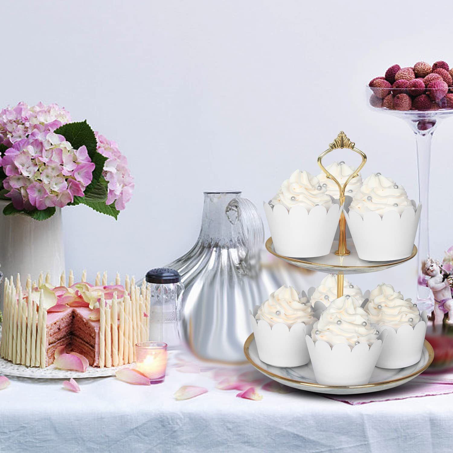 Kposiya Set Of 100 Artistic Bake Cake Cups Filigree Little Vine Lace Laser Cut Cupcake Wrapper Liner Baking Cup Muffin Casetrays For Wedding Birthday Party Decoration-Best Kitchen Gift(White)