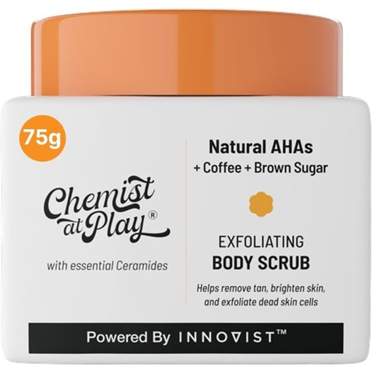 Chemist At Play Exfoliating Body Scrub For Removing Tan & Dead Skin Cells | Rough & Bumpy Skin  Tanned & Pigmented Skin | For Smooth  Soft & Bright Skin | Natural Ahas | Coffee 2.6 Fl Oz.