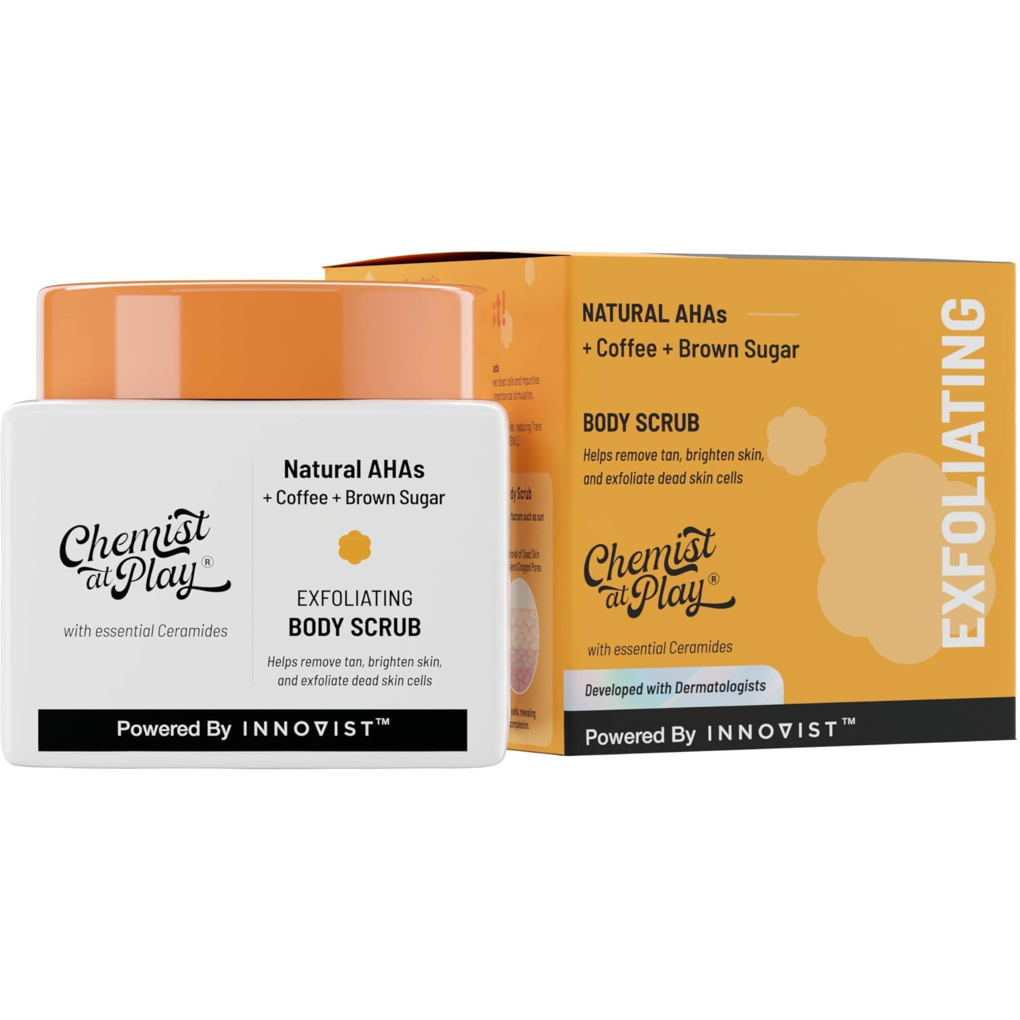 Chemist At Play Exfoliating Body Scrub For Removing Tan & Dead Skin Cells | Rough & Bumpy Skin  Tanned & Pigmented Skin | For Smooth  Soft & Bright Skin | Natural Ahas | Coffee 2.6 Fl Oz.