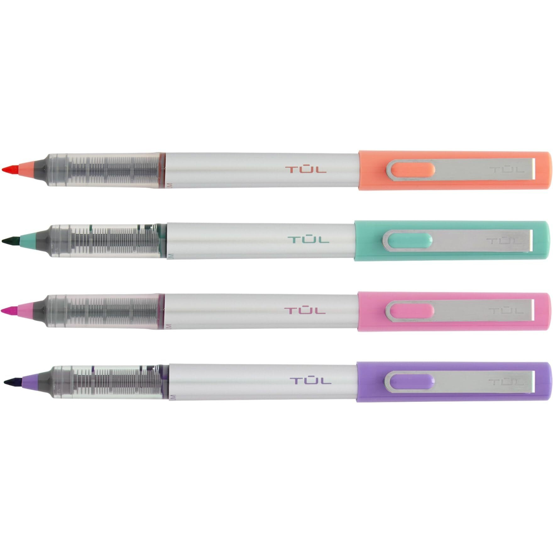 Tul Fine Liner Felt-Tip Pen  Fine  1.0 Mm  Silver Barrels  Assorted Inks  Pack Of 4 Pens