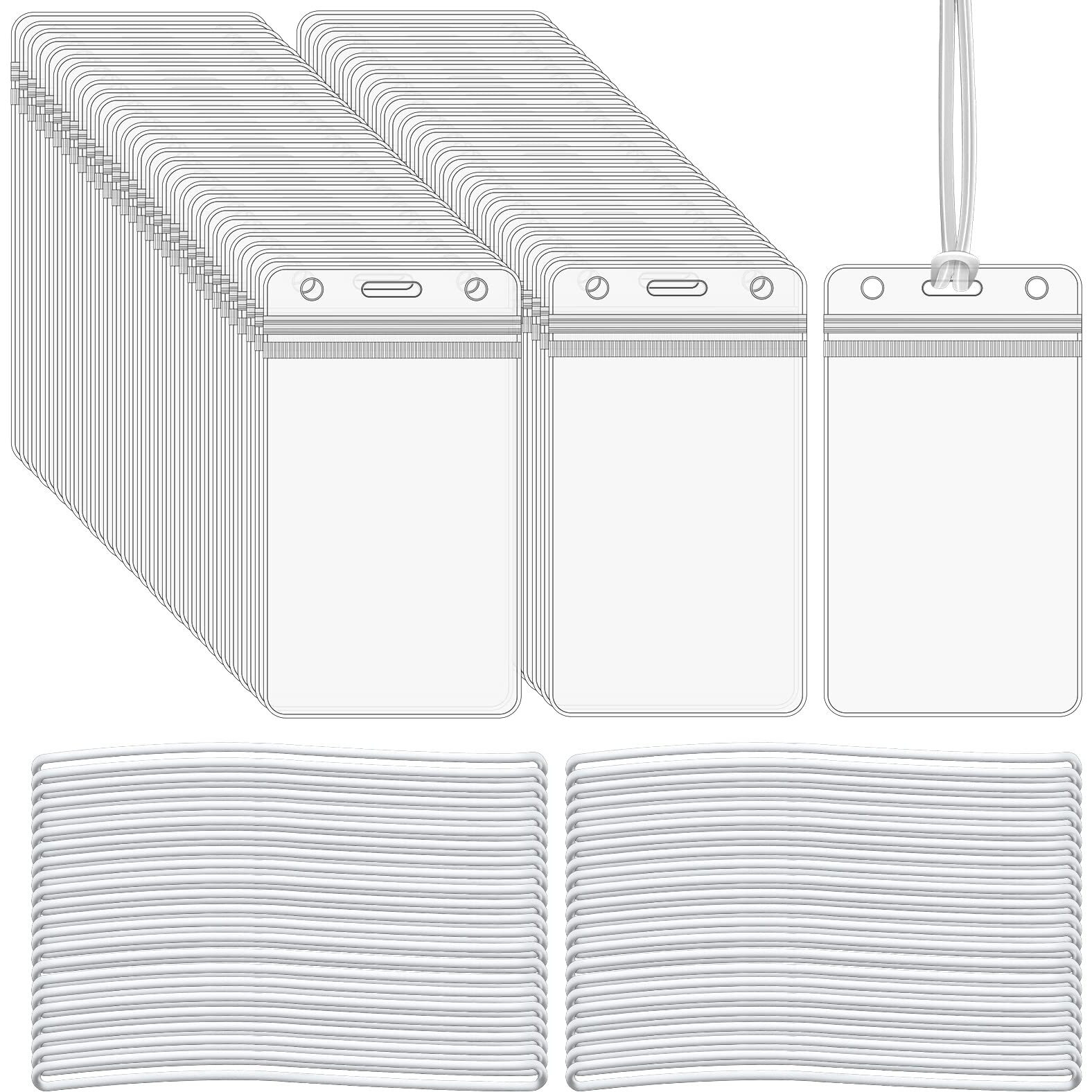 Wyomer 100 Pieces Clear Id Card Holder Plastic Luggage Bag Tag Holder Badge Label Tag Holder With 100 Pack Luggage Tag Loop Straps For Office Business Travel Supplies