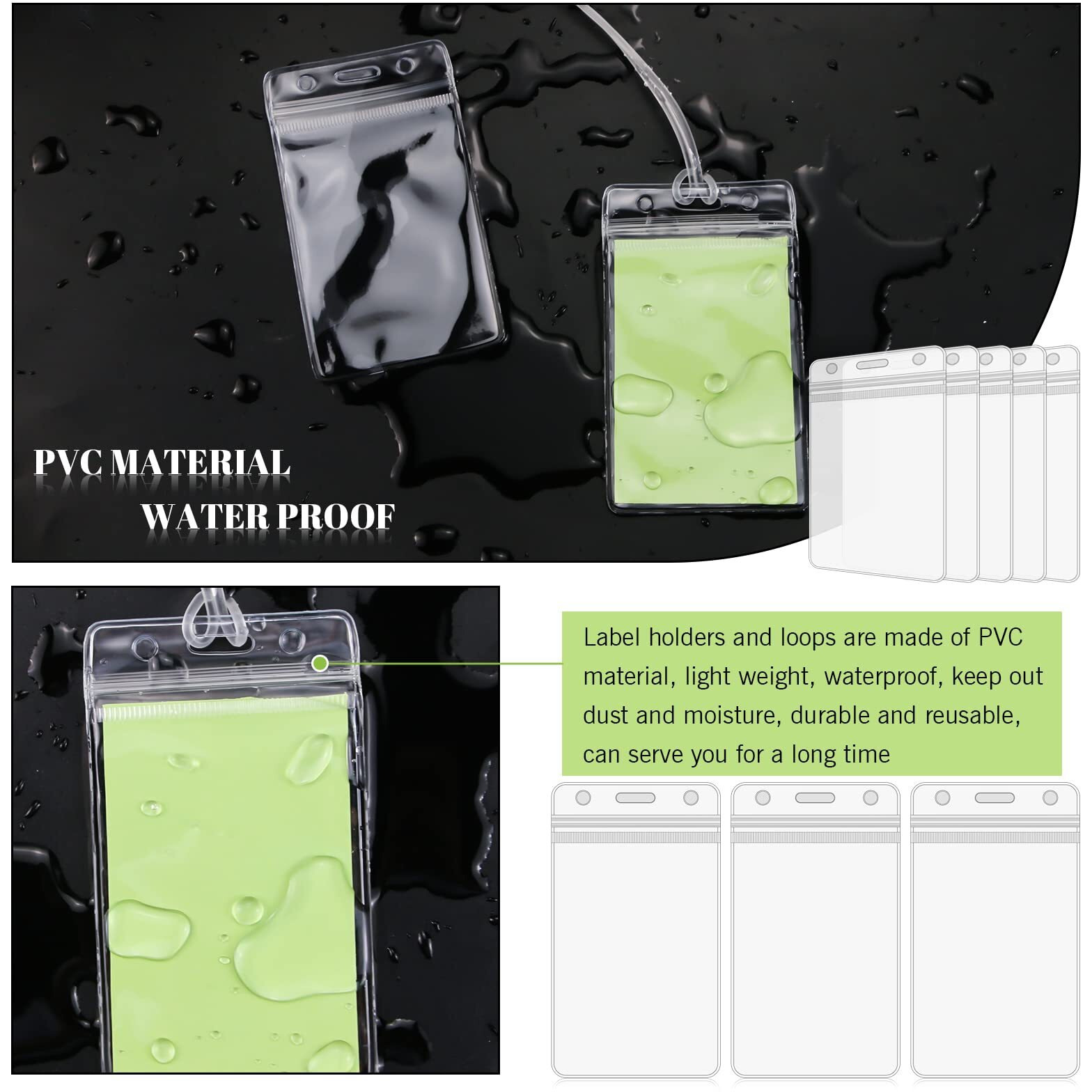 Wyomer 100 Pieces Clear Id Card Holder Plastic Luggage Bag Tag Holder Badge Label Tag Holder With 100 Pack Luggage Tag Loop Straps For Office Business Travel Supplies