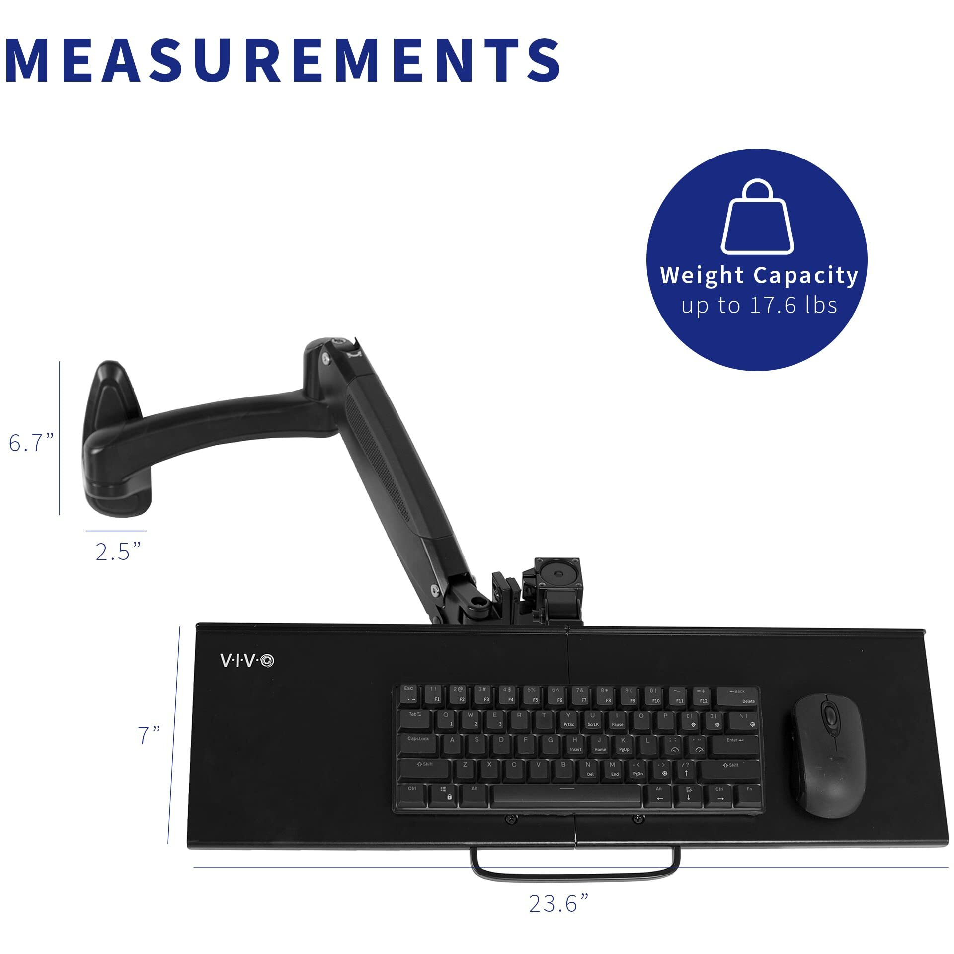 Vivo Sit-Stand 24 Inch Pneumatic Spring Keyboard And Mouse Tray Wall Mount  Counterbalance Height Adjustable Typing Platform  Ergonomic Tilt  Neutral Writing Position  Black  Mount-Kb35A
