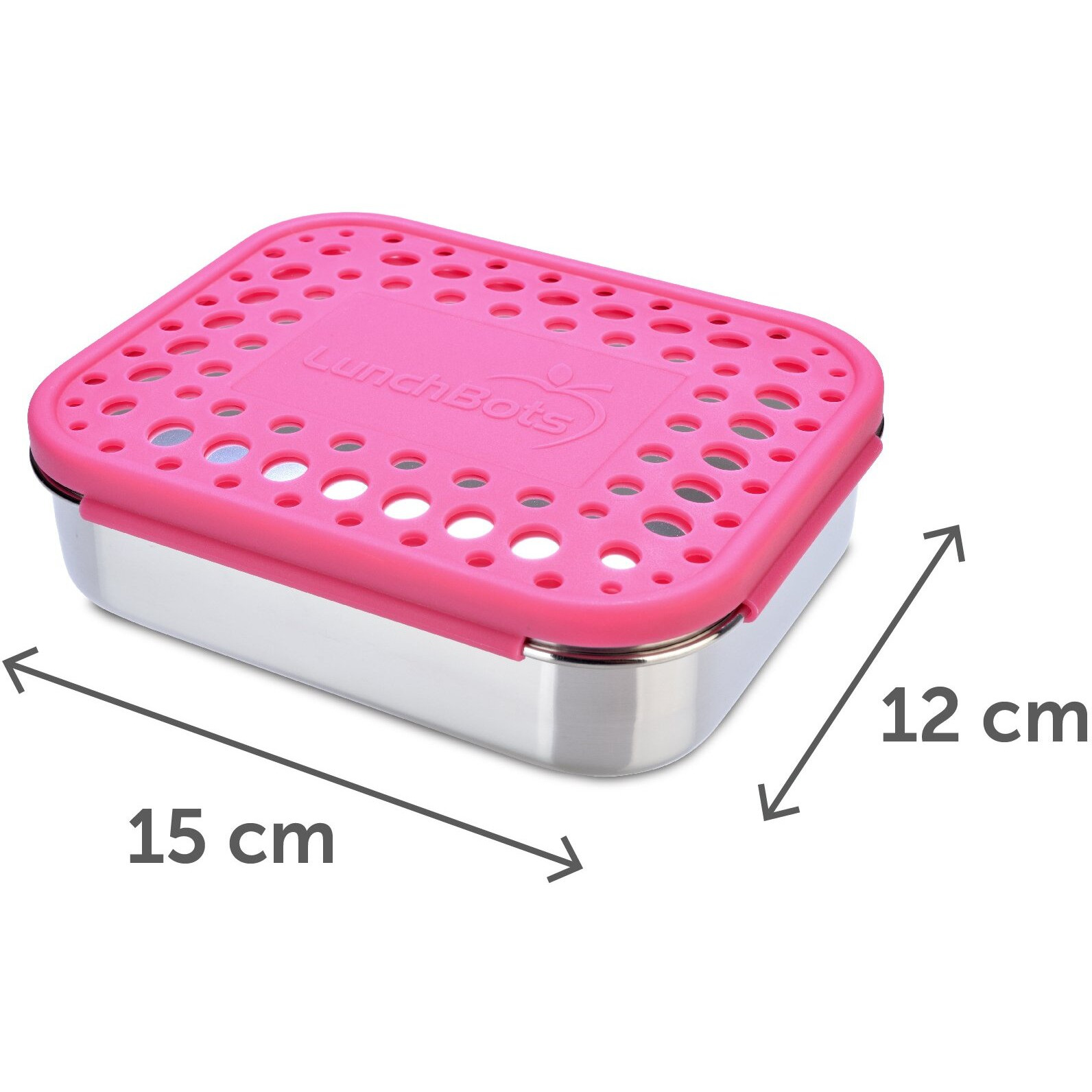 Lunchbots Medium Duo Snack Container - Divided Stainless Steel Food Container - Two Sections For Half Sandwich And A Side - Eco-Friendly - Dishwasher Safe - Stainless Lid - Pink Dots