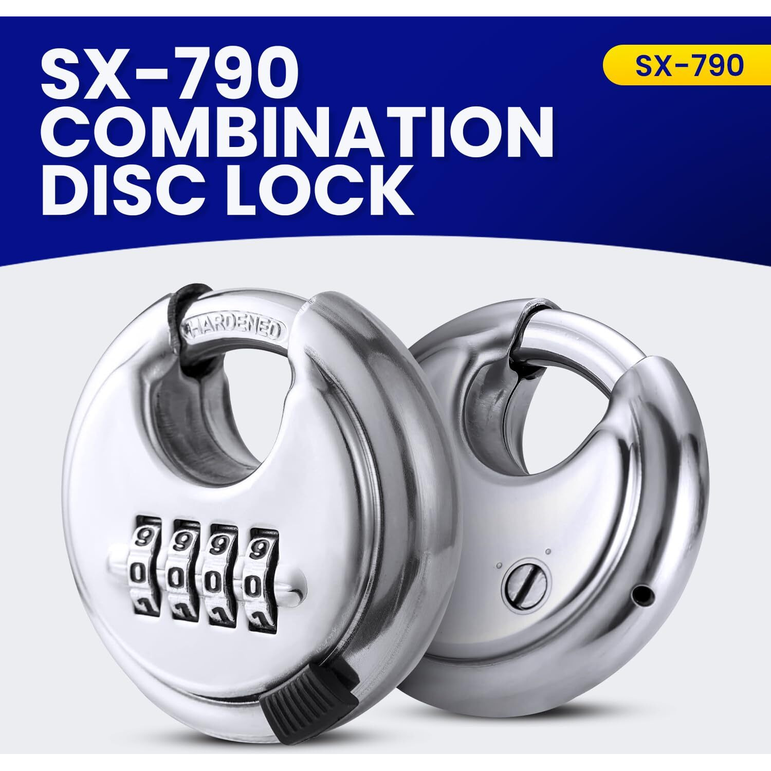 Sx-790 4-Dial Combination Disc Padlock  High Security Combination Lock  Indoor  Outdoor Storage Cabinet Padlock  Durable Locker Lock  For Home Improvement  With Shielded Hardened Steel Shackle  Chrome