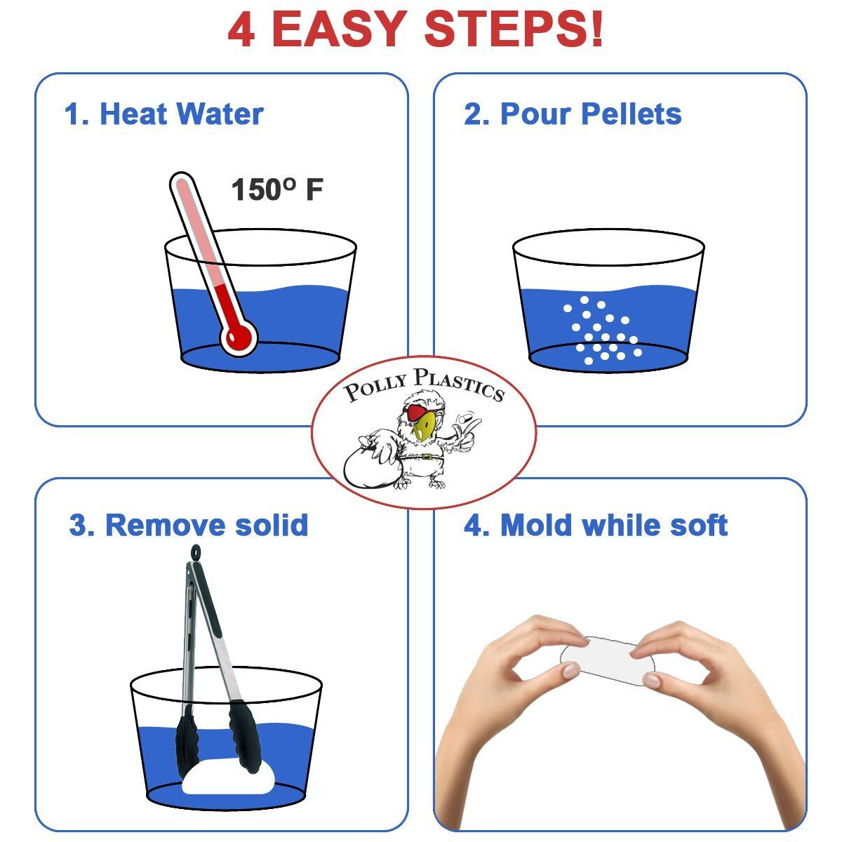 Polly Plastics Color Pellets For Moldable Plastic. Blue  Red  Yellow  Black  White. Color Chart Included.