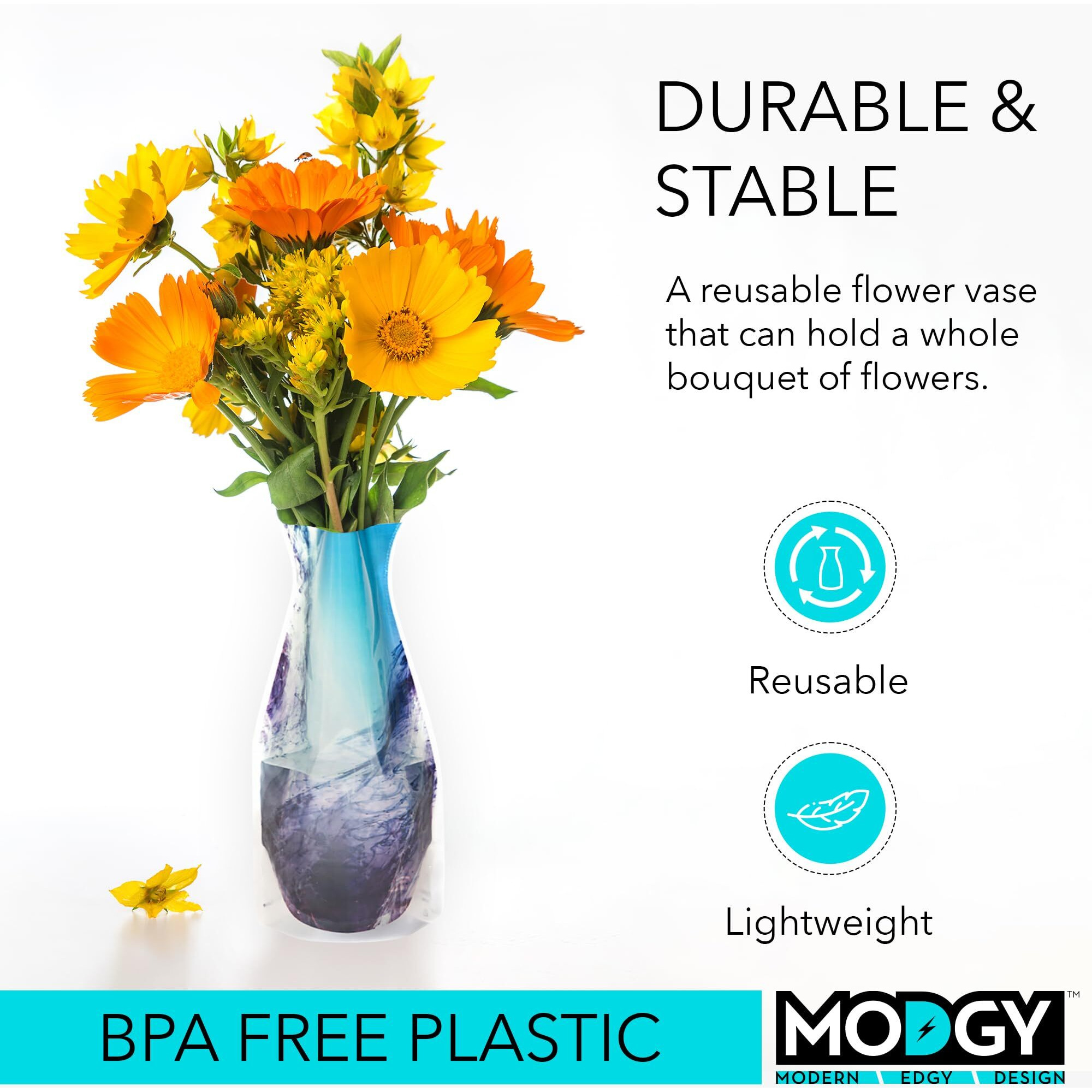 Modgy Expandable Flower Vase Plastic Decorative Modern Vases For Flowers Centerpieces Dining Table Decor Living Room Bathroom Wedding Office  Love Noir