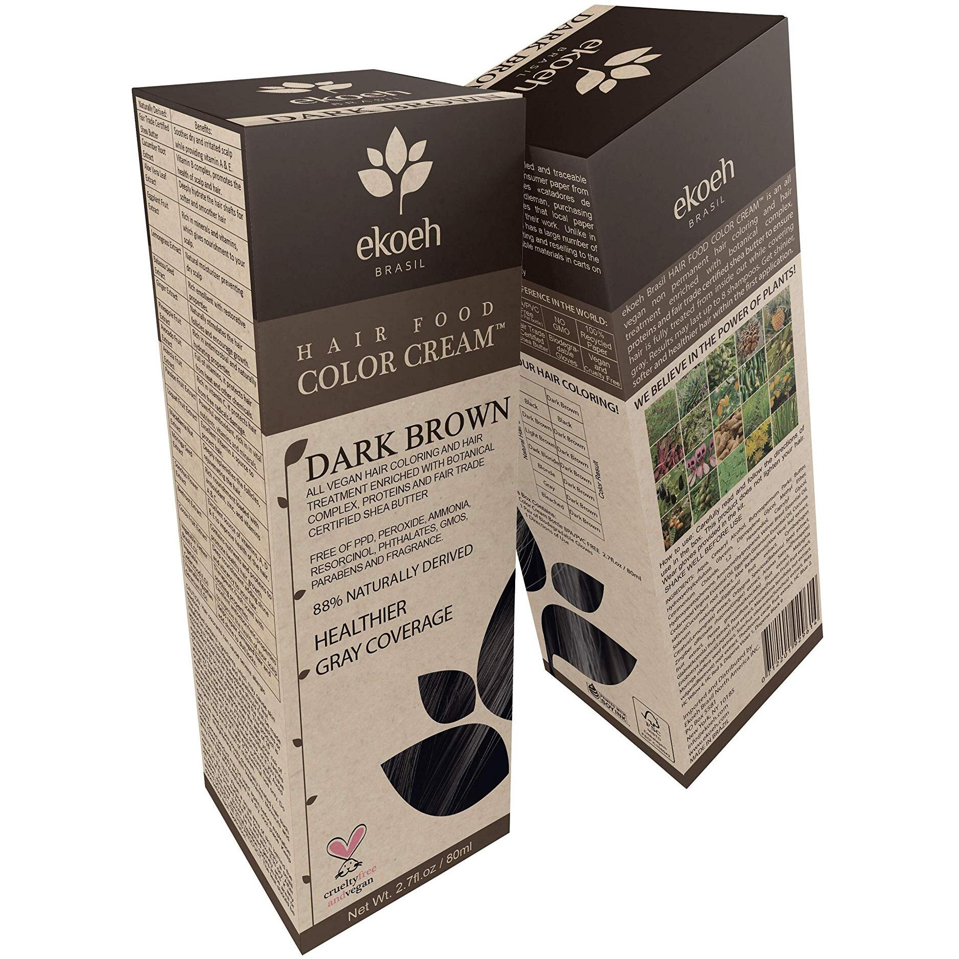 Hair Color Ekoeh Brasil Cream Dark Brown  Ppd Free  Vegan 2.7Fl.Oz
