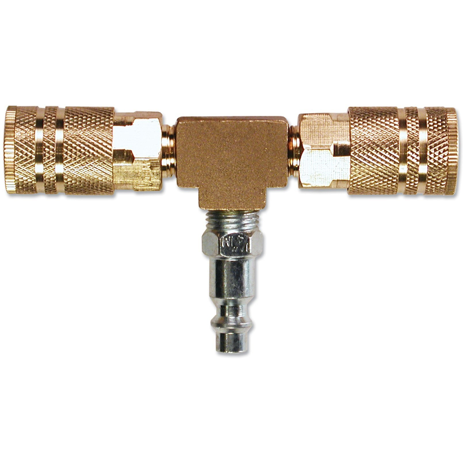 Primefit M1404-4 2-Way T-Style Air Manifold With Industrial 6-Ball Brass Couplers  1/4""