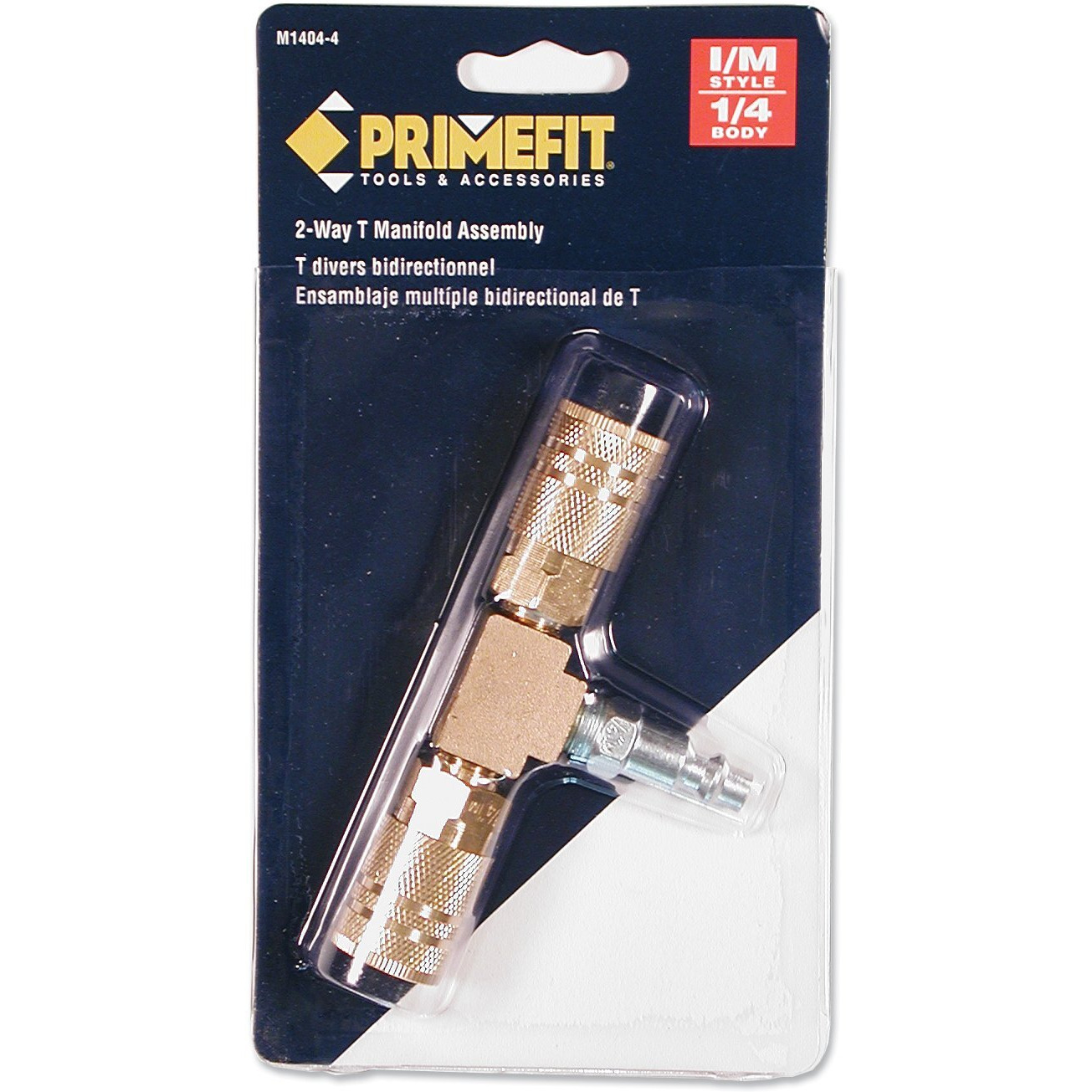 Primefit M1404-4 2-Way T-Style Air Manifold With Industrial 6-Ball Brass Couplers  1/4""