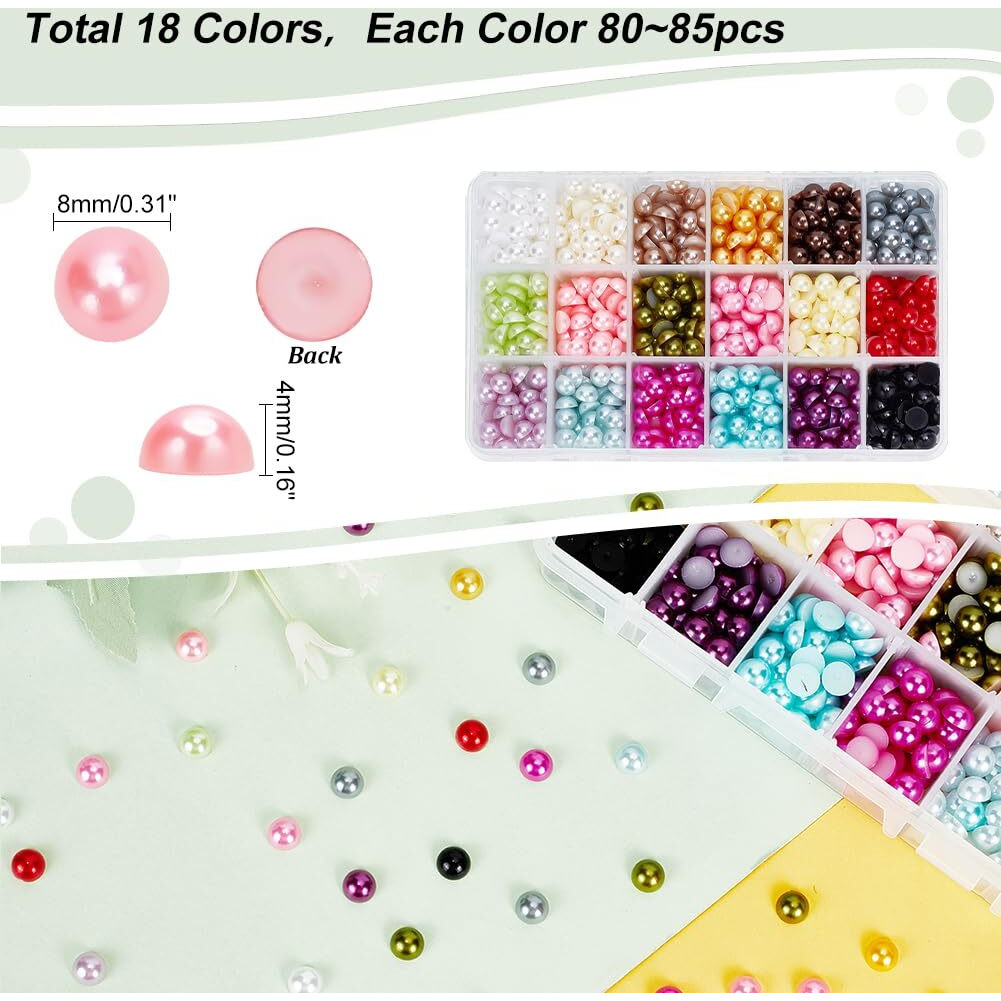 Ph Pandahall 1440Pcs Imitation Pearl Cabochon 8Mm Half Round Pearl Beads 18 Colors Faux Pearl Cabochons For Diy Scrapbook Phone Case Card Making Nail Craft Diy Bottle Phone Shoe Decoration