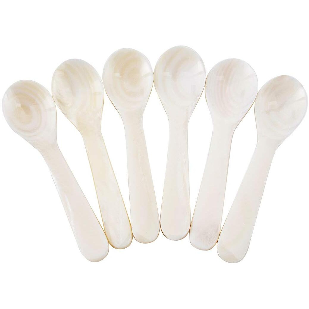 Duebel Set Of 6 White Mother Of Pearl Caviar Spoons For Caviar  Egg  Coffee Serving  Restaurant Serving Set (3.55)