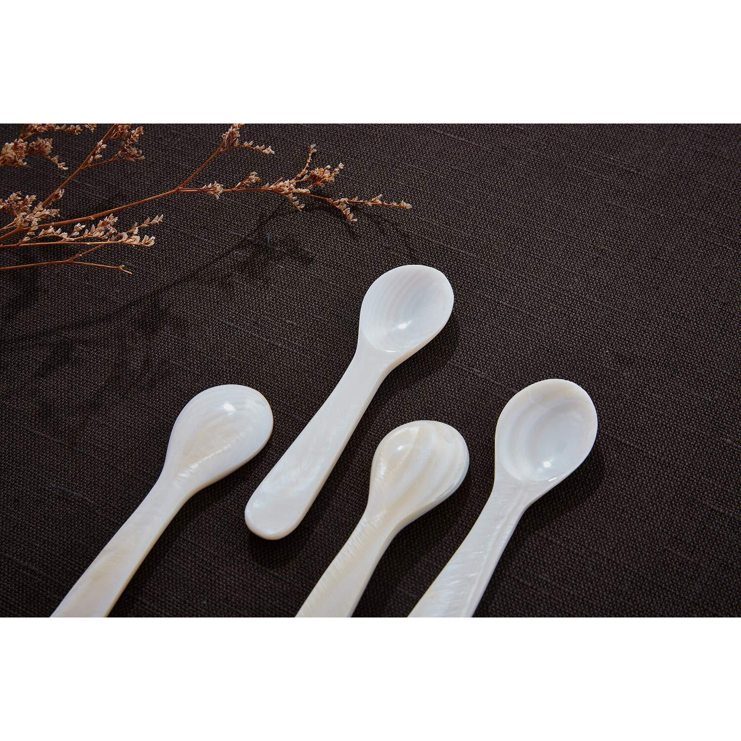 Duebel Set Of 6 White Mother Of Pearl Caviar Spoons For Caviar  Egg  Coffee Serving  Restaurant Serving Set (3.55)