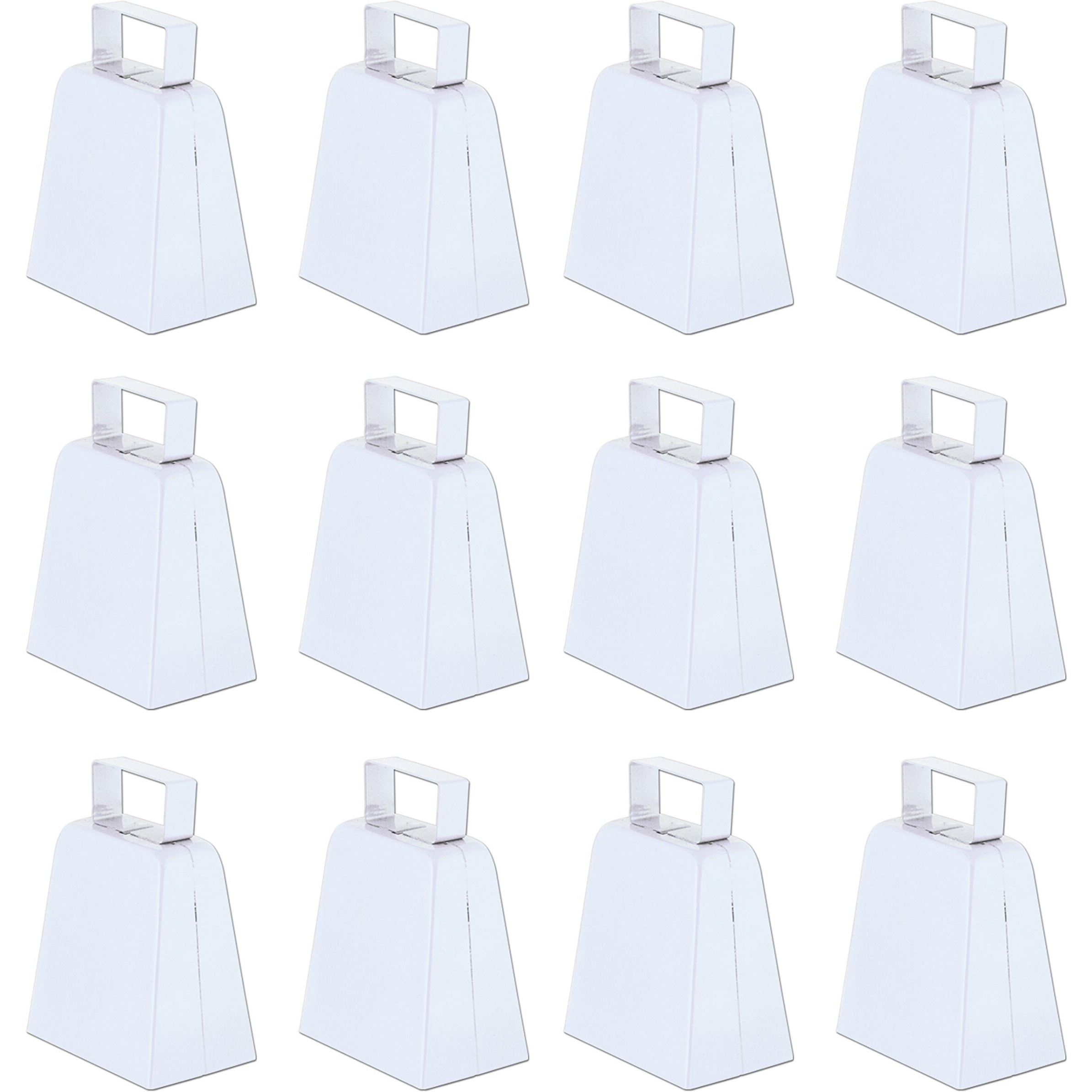 Beistle 12-Pack White Metal Cowbells  4""- Team Spirit Sports Noisemakers
