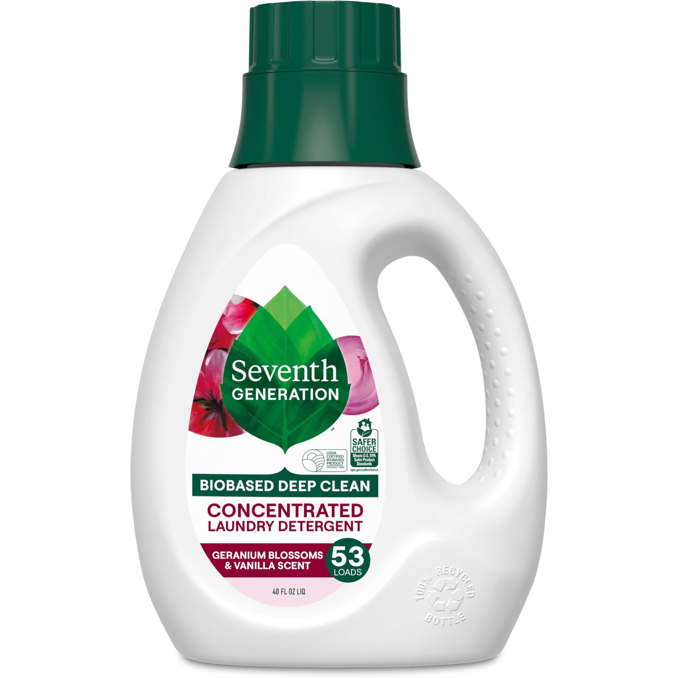 Seventh Generation Concentrated Laundry Detergent  Stain Fighting Formula  Geranium Blossom & Vanilla  40 Oz (53 Loads)