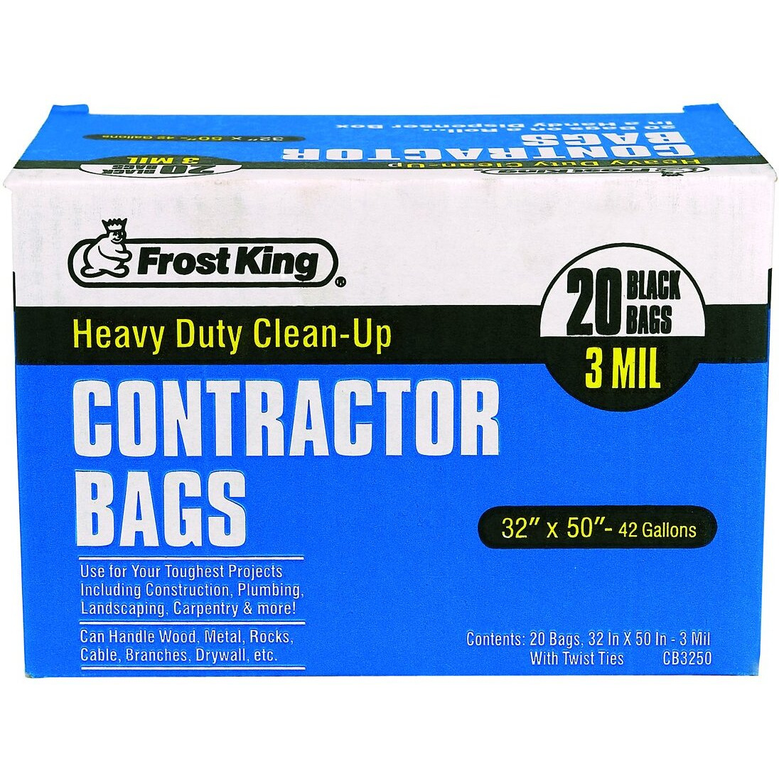 Frost King Cb3250 Boxed Heavy Duty Contractor Clean  32"" X 50"" X 3 Mil  32X50X3 Inch (Pack Of 20)  20 Bags  Black