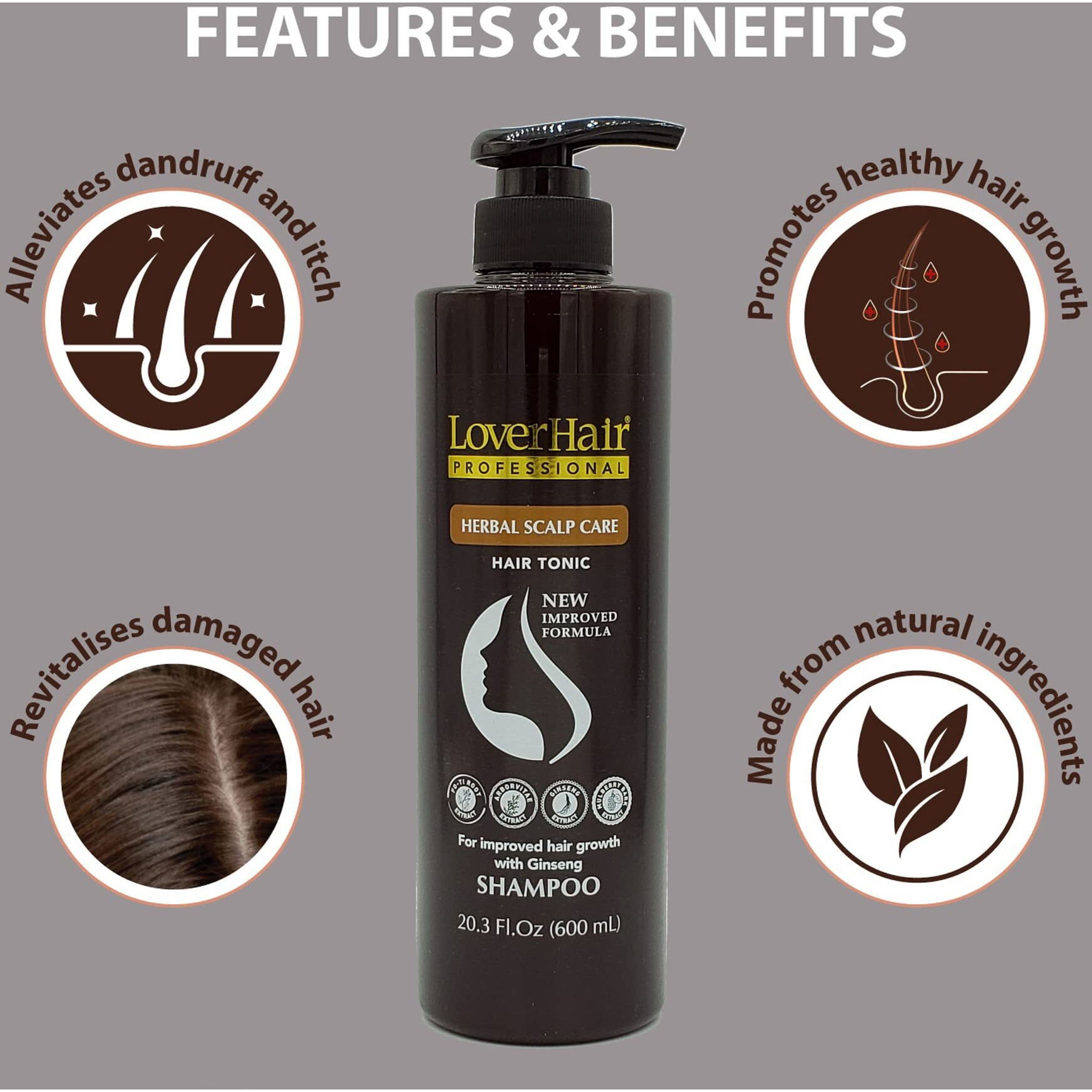 Loverhair Professional Herbal Scalp Care Shampoo 20.3 Fl.Oz (600Ml)