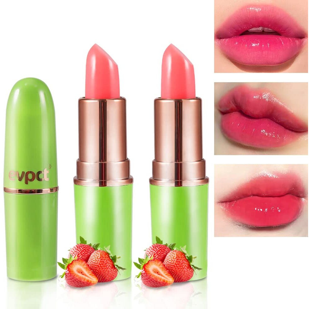Bingbrush Aloe Vera Color Changing Lipstick Moisturizer Long Lasting Lip Care Magic Lip Gloss Makeup Lipstick Set (2Pcs Strawberry  2 Count (Pack Of 1))