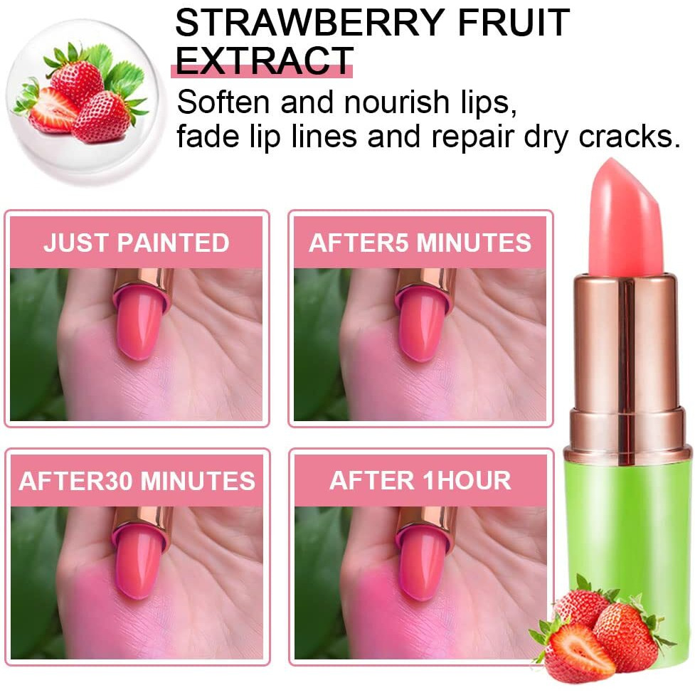 Bingbrush Aloe Vera Color Changing Lipstick Moisturizer Long Lasting Lip Care Magic Lip Gloss Makeup Lipstick Set (2Pcs Strawberry  2 Count (Pack Of 1))