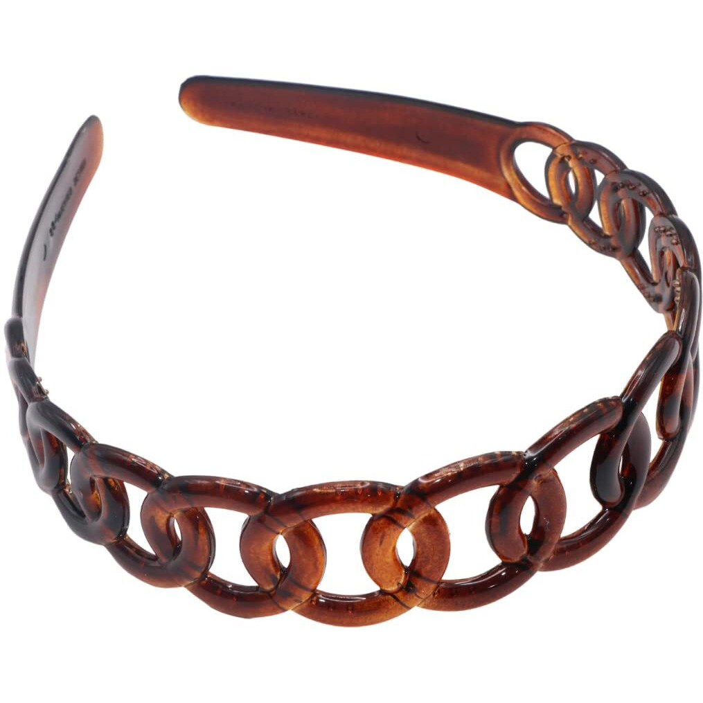 Parcelona French Round Chain Tortoise Shell Brown Celluloid Acetate Flexible No Slip Sturdy And Durable Hair Clips Hair Headband For Women And Girls  Made In France