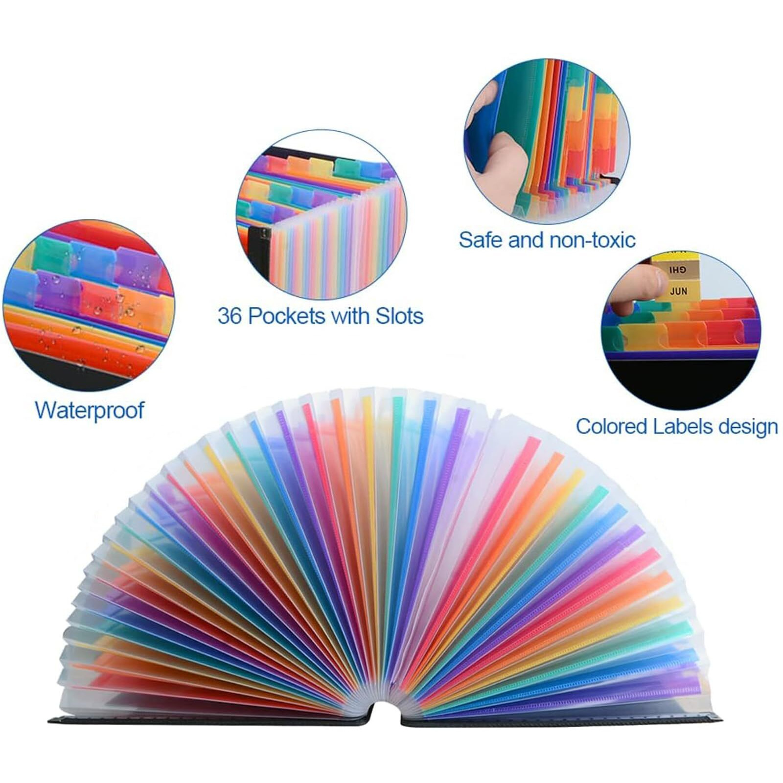 Penck Expanding File Folder 36 Pockets  Large Capacity Multicolored Portable Accordion A4 Document Organizer - Works On Letter Size And A4 Size For Home/Office/Business/Study