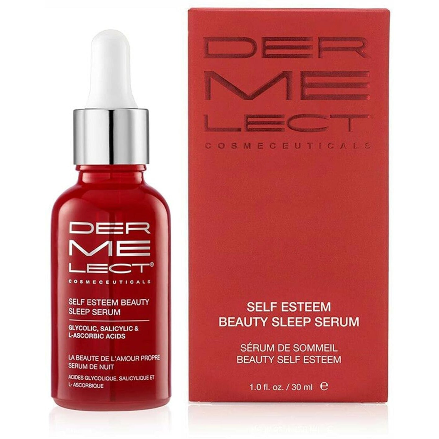 Dermelect Self-Esteem Beauty Sleep Serum For Face - Glycolic Acid  Salicylic Acid  L-Ascorbic Acid  Brightening & Resurfacing Serum For Acne Spots  Pores  Wrinkles  1 Oz