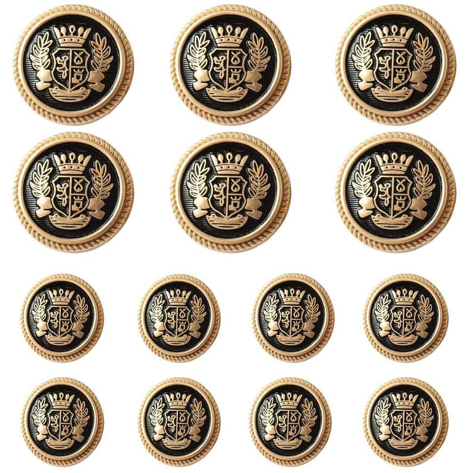 Mebuzip 14 Pieces Black Gold Metal Blazer Button Set 15Mm 20Mm For Blazers  Suits  Sport Coats  Uniform  Jackets (Mbm22)