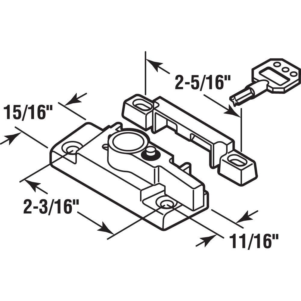 Prime-Line F 2624 Keyed Child-Proof Sash Lock  2-3/16 In. Hole Centers  Diecast Zinc  Painted White  (Single Pack)