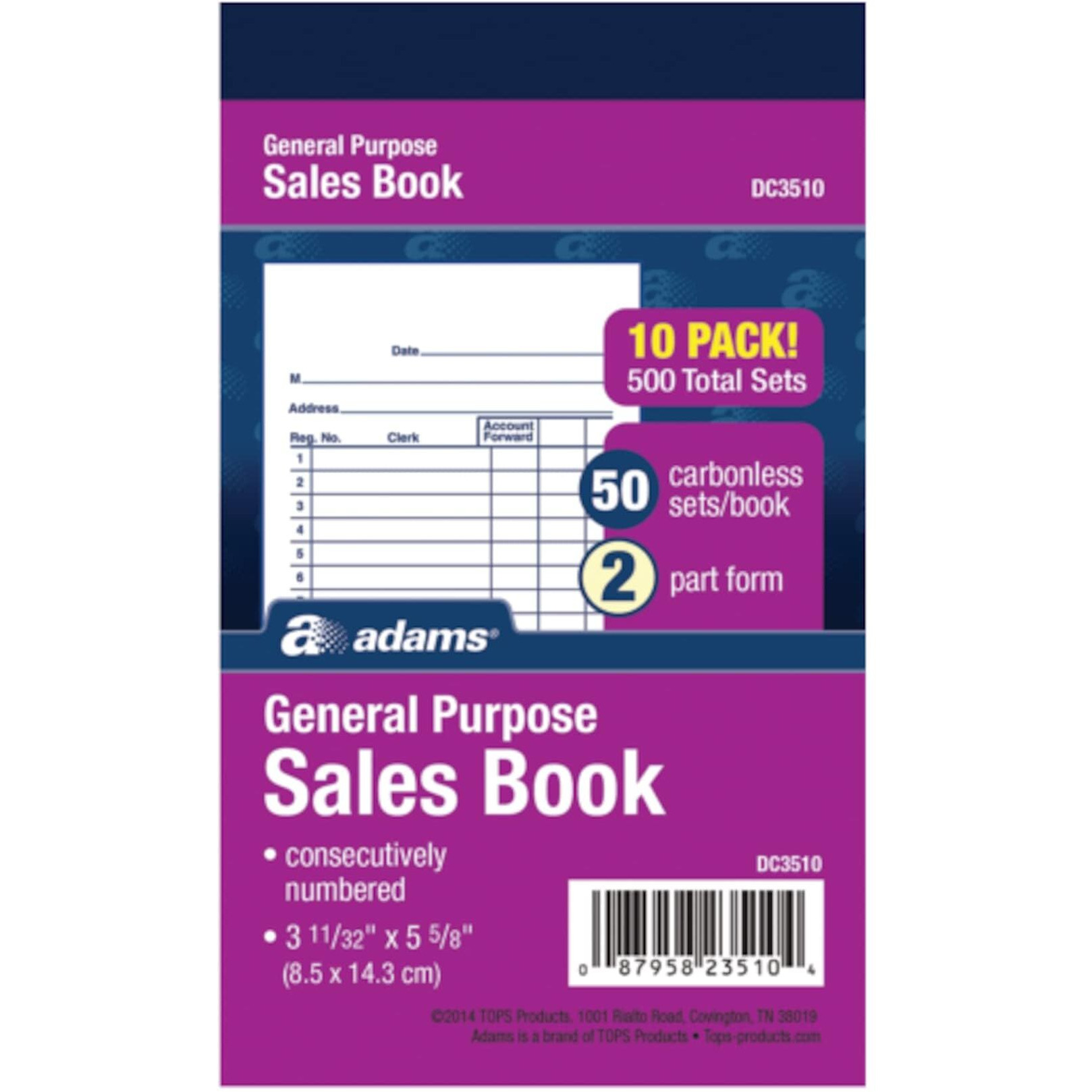 Adams General Purpose Sales Book  Carbonless  (Pack Of 10) (Dc3510)