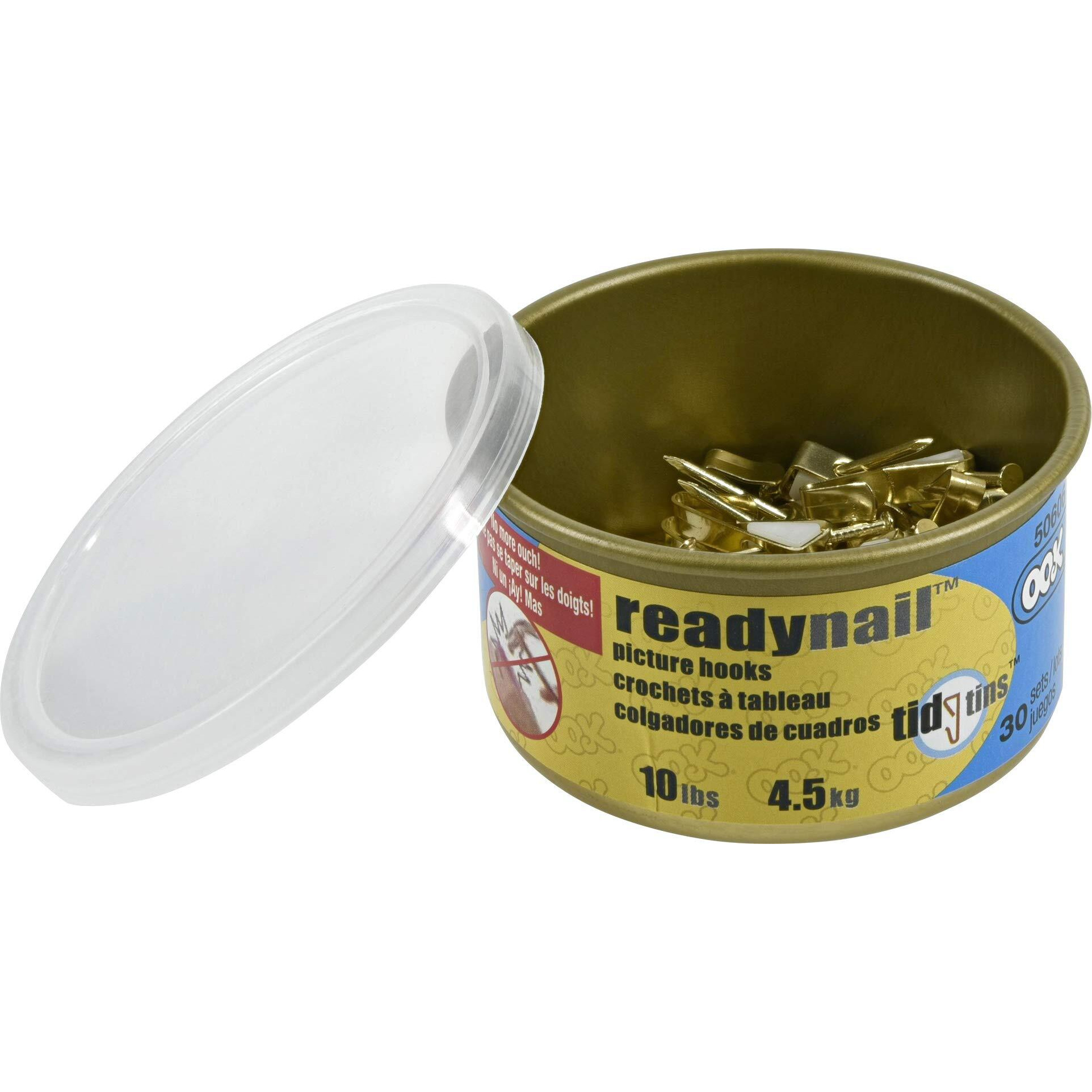 Ook 50606 Readynail Picture Hangers  Reusable Art Hooks  Brass  10Lbs (30 Set)