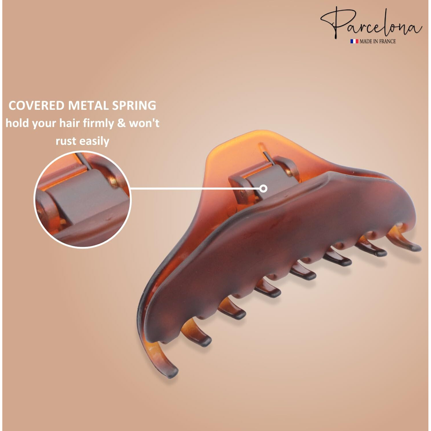 Parcelona French Skinny Boss Medium Dark Brown Shell Matte Finish Covered Spring Jaw Hair Claw Clip Clutcher Clamp - 3.5 Inches