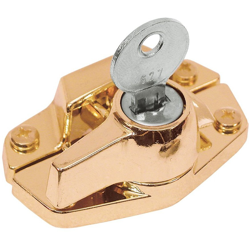 Prime-Line F 2534 Keyed Child-Proof Sash Lock  2 In. Hole Centers  Diecast Zinc  Polished Brass  (Single Pack)