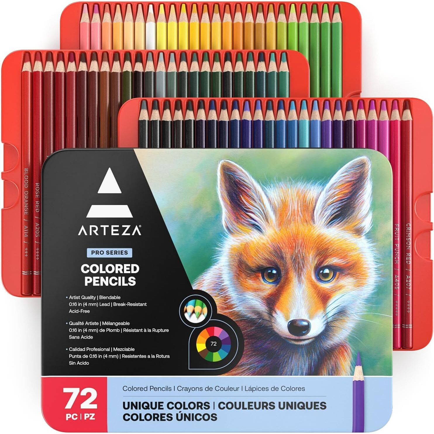 Arteza Colored Pencils  72 Wax-Based Color Pencils  Vibrant Coloring Pencils In Tin Box For Adults  Professional Art Supplies
