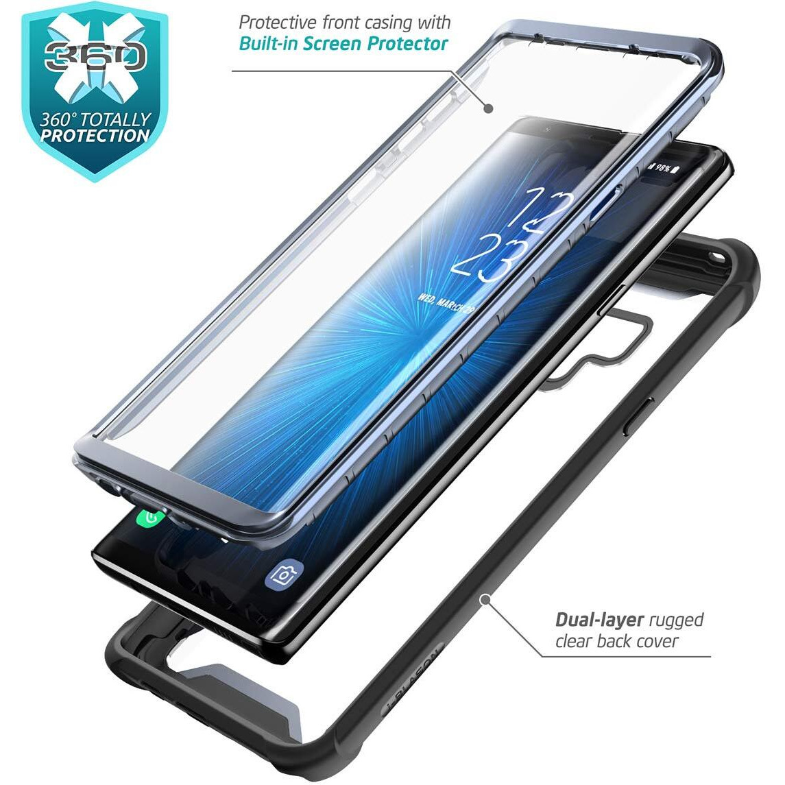 I-Blason Ares Designed For Galaxy Note 9 Case  Full-Body Rugged Clear Bumper Case With Built-In Screen Protector For Galaxy Note 9 2018 Release  Black