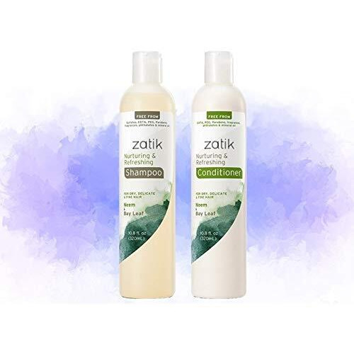 Zatik Naturals - Nurturing And Refreshing Shampoo With Neem & Bay Leaf For Dry  Fine  Delicate Hair - Vegan  Biodegradable  Ph Balanced  Free From Sulfates  Parabens  Fragrances  Phthalates. 10.8 Oz