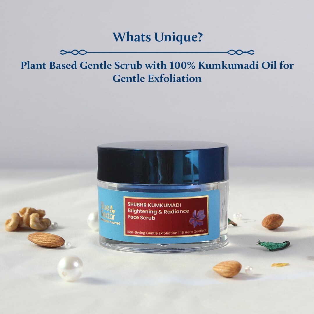 Blue Nectar Tan Removal Cream Scrub For Women & Men | Daily Brightening Facial Scrub For Exfoliation | For All Skin Types | Ayurvedic Kumkumadi Oil Face Exfoliator (16 Herbs  1.7 Fl Oz)